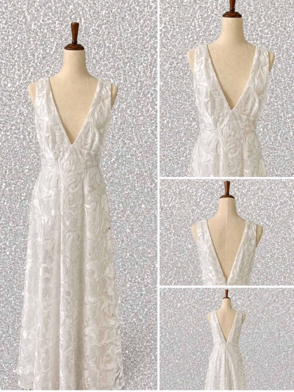 Lotus Threads 10096 V-Neck Bridal Wedding Dress Size 6 NWT